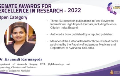 Dr.Kaumadi Karunagoda achieved the Senate Award for Excellence in Research – 2022