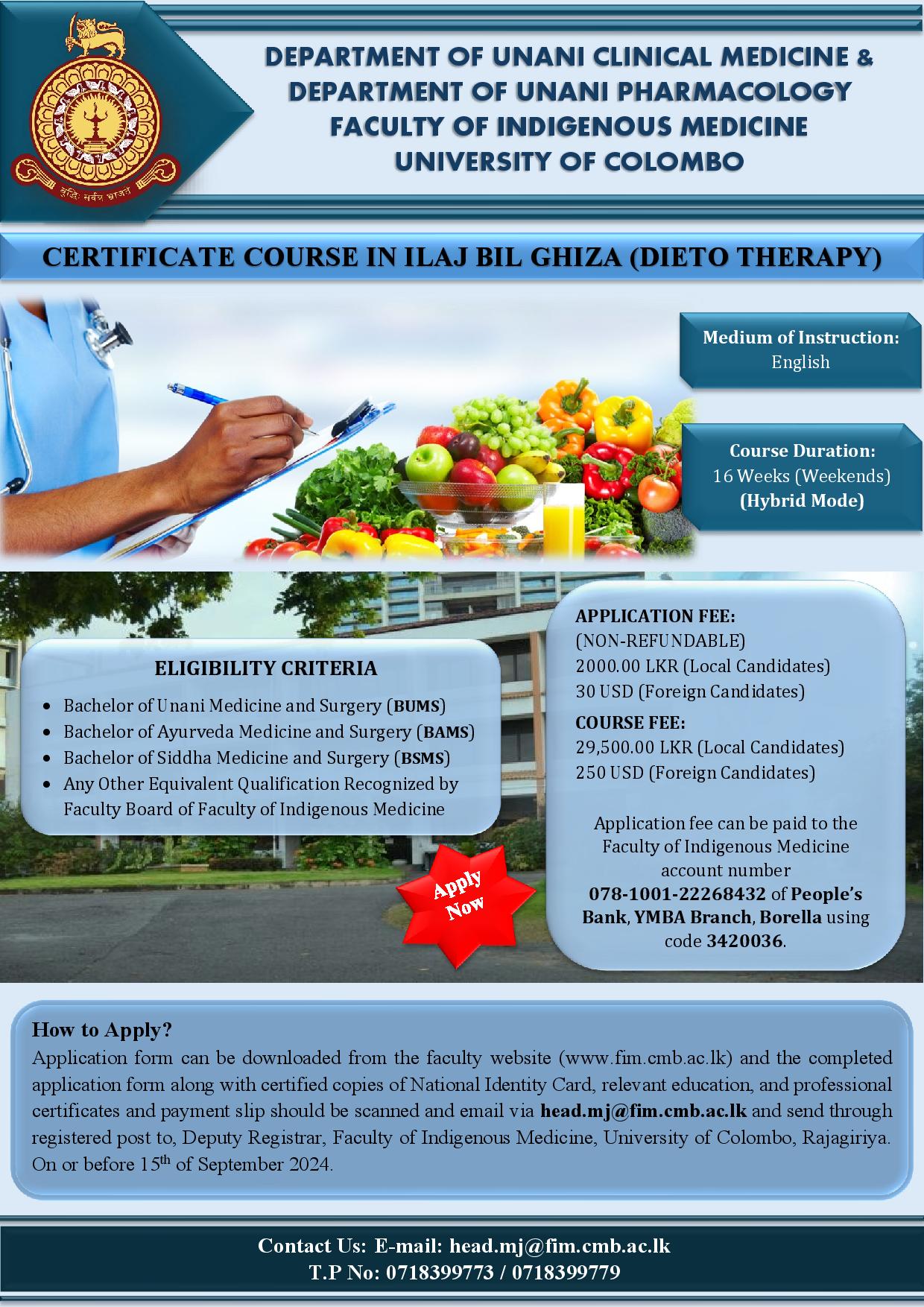 Certificate Course in Ilaj Bil Ghiza(Dieto Therapy)