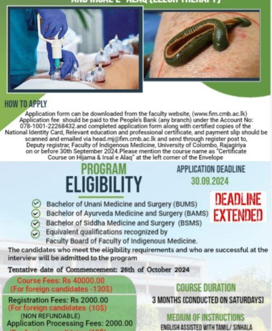 Certificate Course on Hijamah (Cupping Therapy) and Irsal-E-Alaq(Leech Therapy)