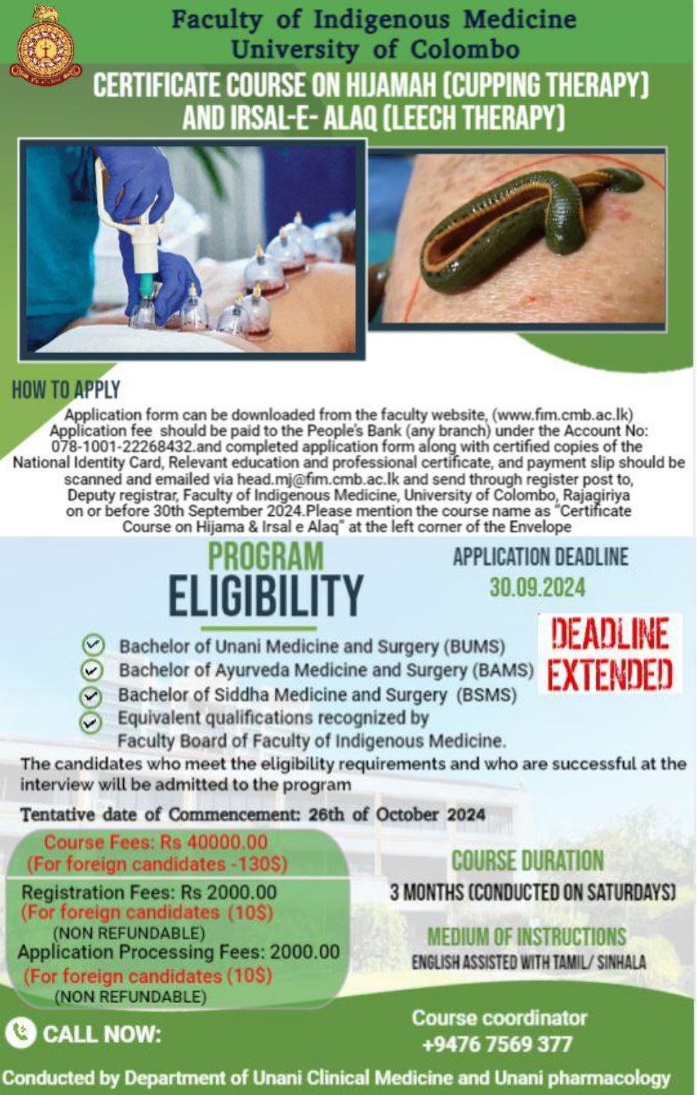 Certificate Course on Hijamah (Cupping Therapy) and Irsal-E-Alaq(Leech Therapy)