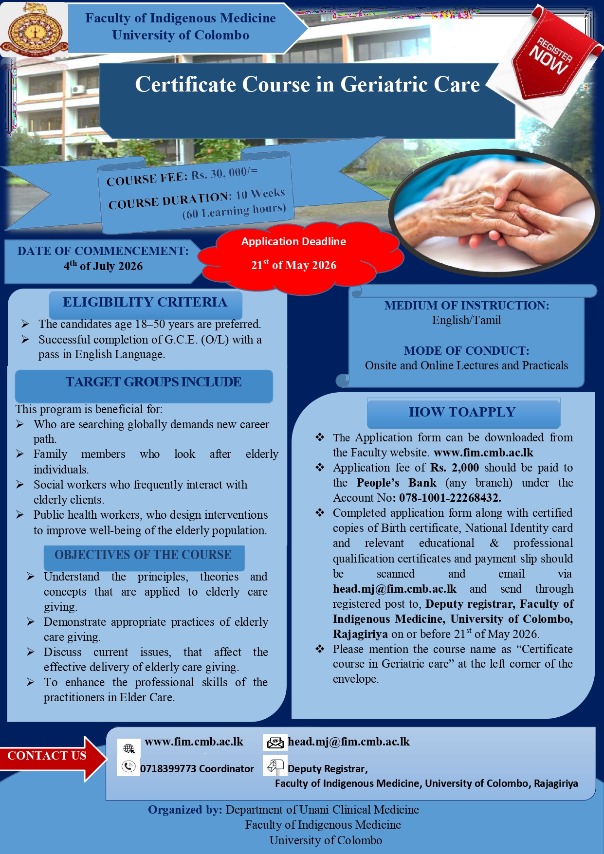 Certificate Course in Geriatric care(Tadabeer-e-Mashaik)