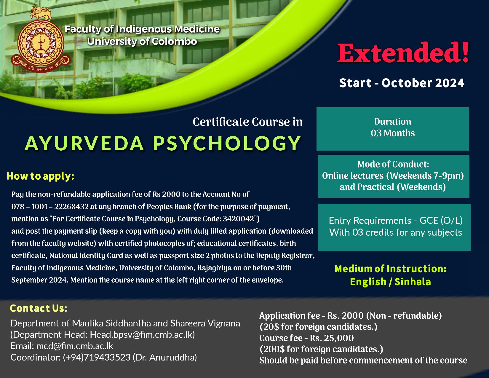 Certificate Course in Ayurveda Psychology