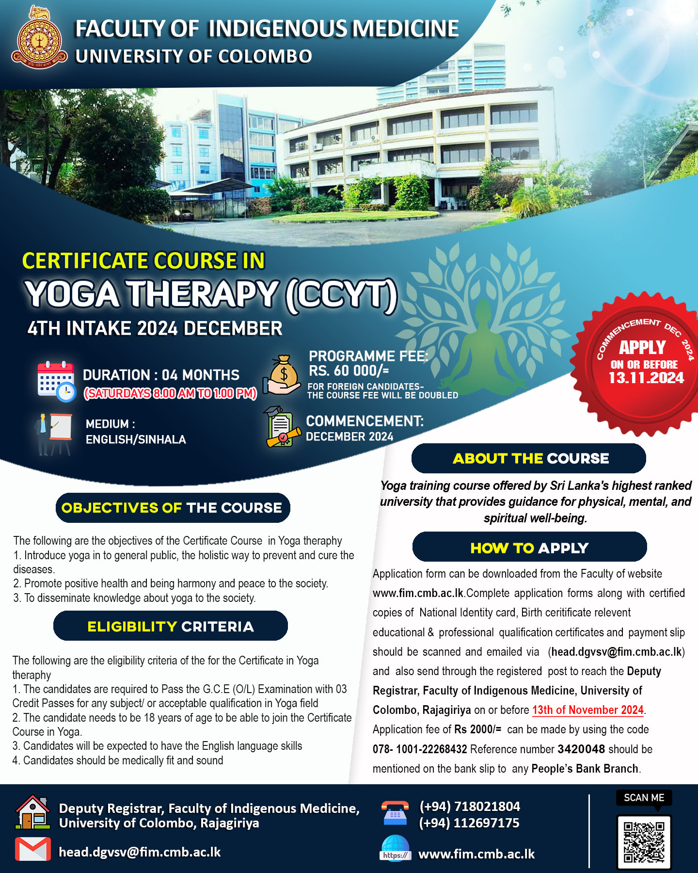 Certificate Course in Yoga Therapy – 2024 – 4th Intake