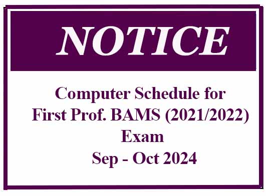 Computer Schedule for First Prof. BAMS (2021/2022) Exam Sep – Oct 2024