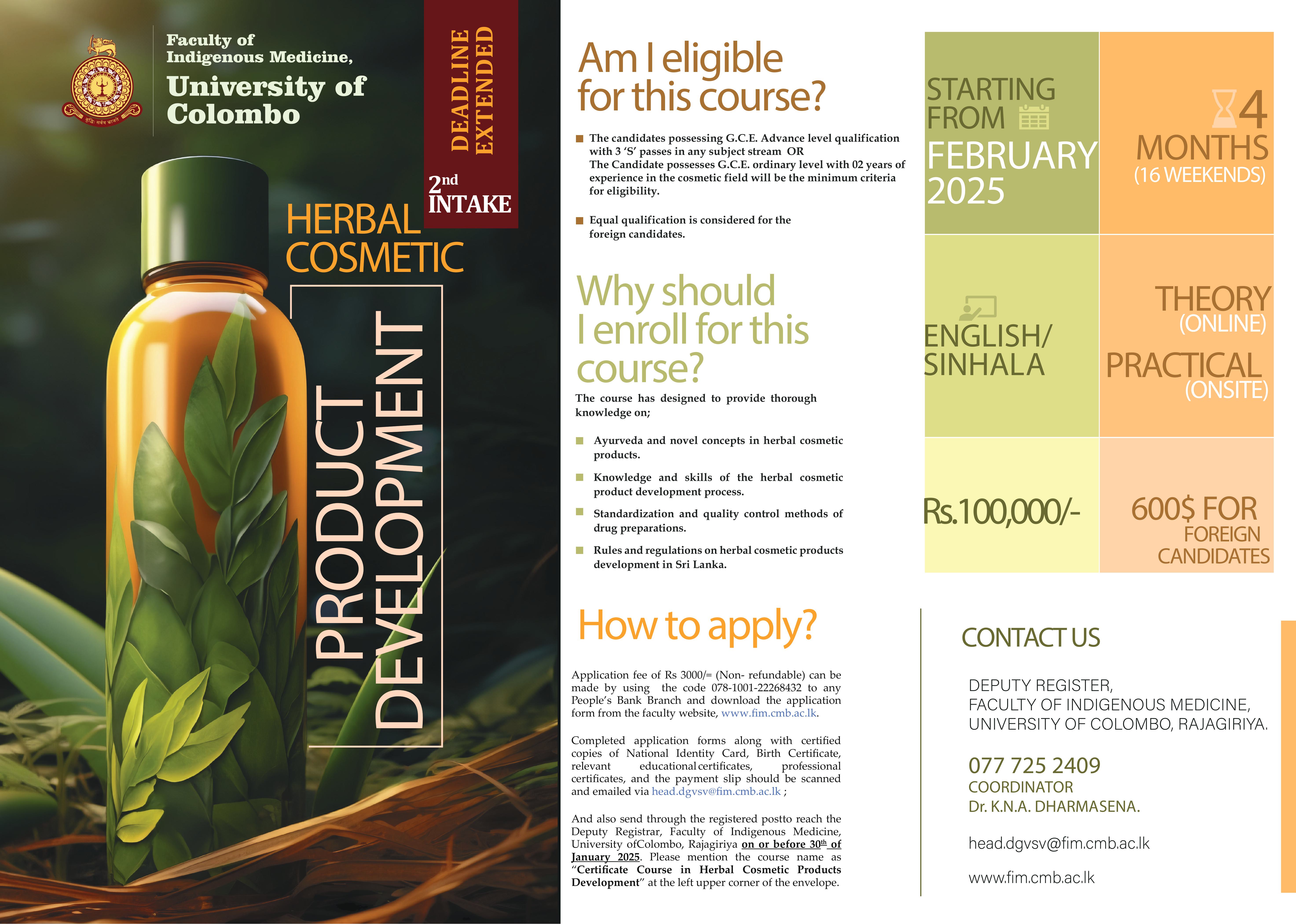 Certificate in Herbal Cosmetic Products Development (Cert HCPD)