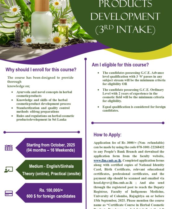 Certificate in Herbal Cosmetic Products Development (Cert HCPD)