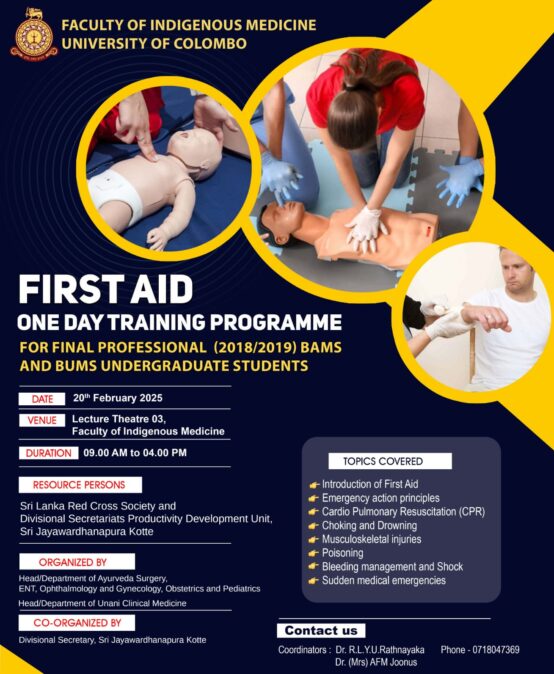 First Aid one day Training Programme for final professional (2018/2019) BAMS and BUMS undergraduate students