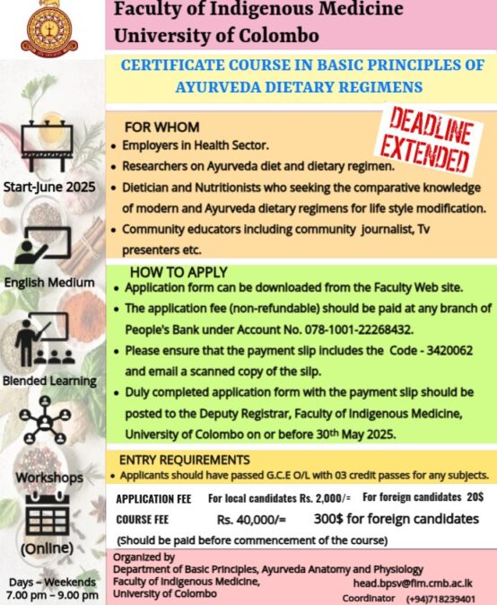 Certificate Course in Basic Principles of Ayurveda Dietary Regimens