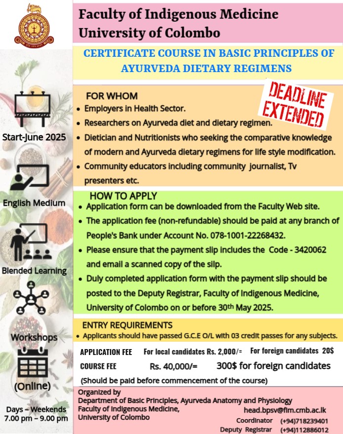 Certificate Course in Basic Principles of Ayurveda Dietary Regimens