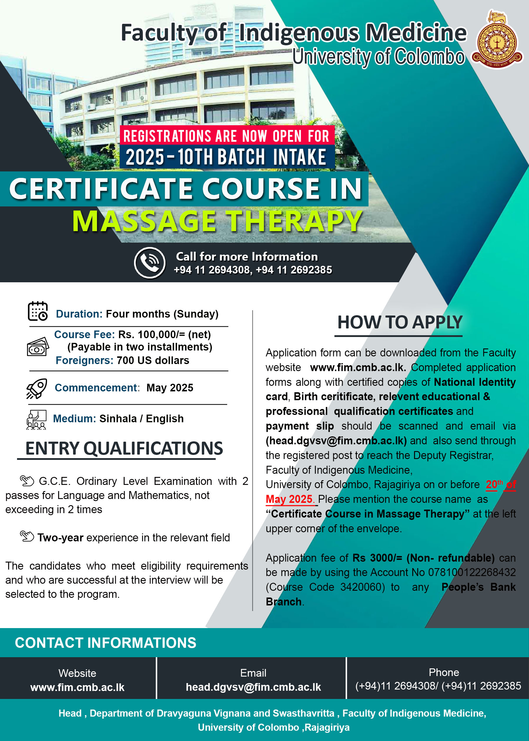 Certificate Course in Massage Therapy – 2025