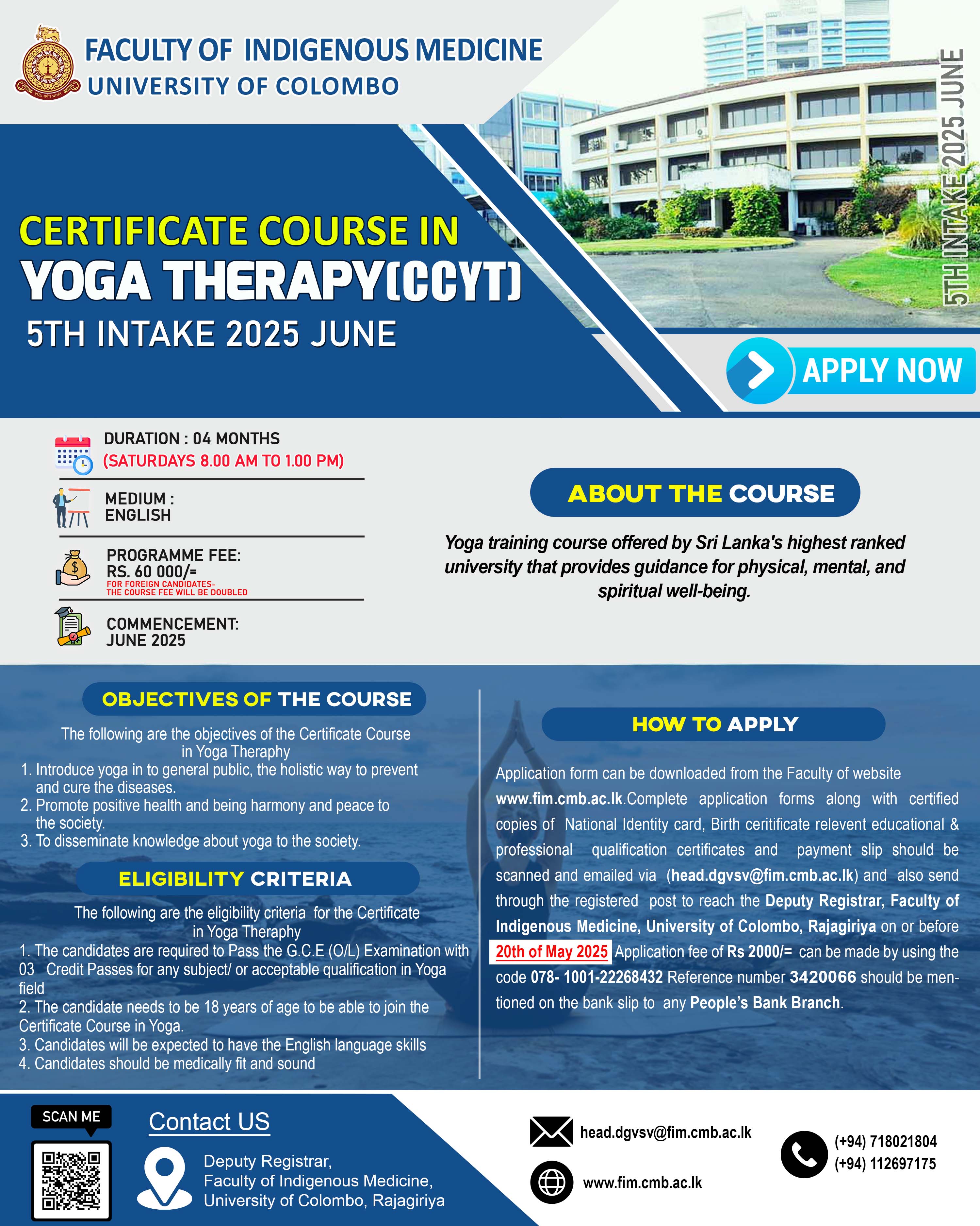 Certificate Course in Yoga Therapy – 2025 – 5th Intake Certificate Course in Yoga Therapy – 2025 – 5th Intake
