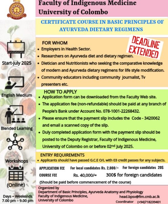 Certificate Course in Basic Principles of Ayurveda Dietary Regimens