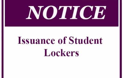 Notice: Issuance of Student Lockers