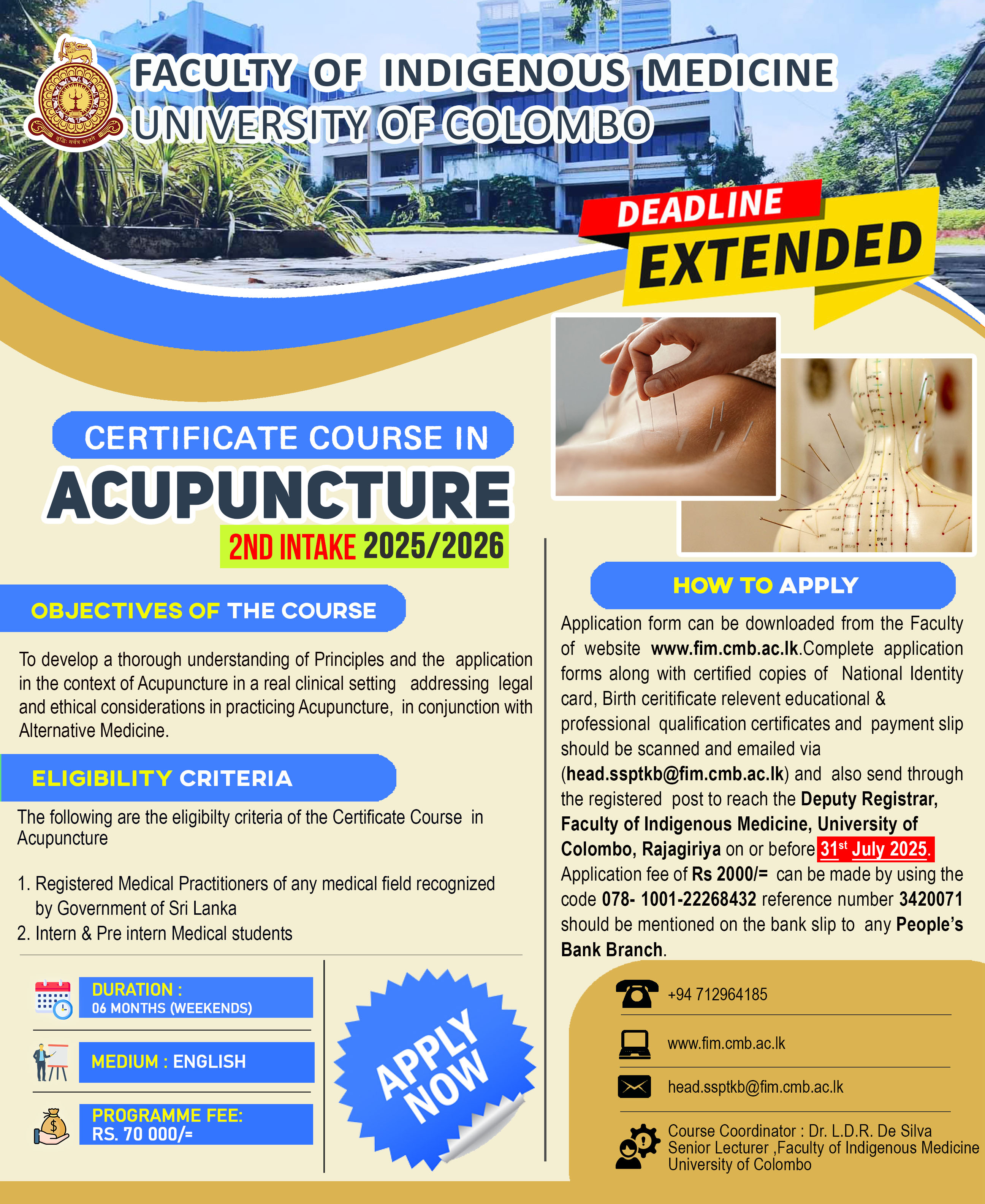 Certificate course in Acupuncture Certificate course in Acupuncture