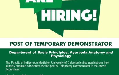 VACANCY: POST OF TEMPORARY DEMONSTRATOR Department of Basic Principles, Ayurveda Anatomy and Physiology