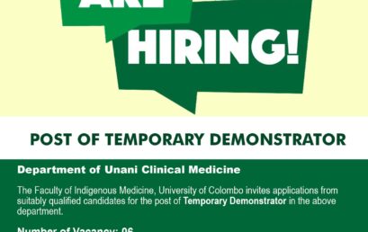 VACANCY POST OF TEMPORARY DEMONSTRATOR Department of Unani Clinical Medicine