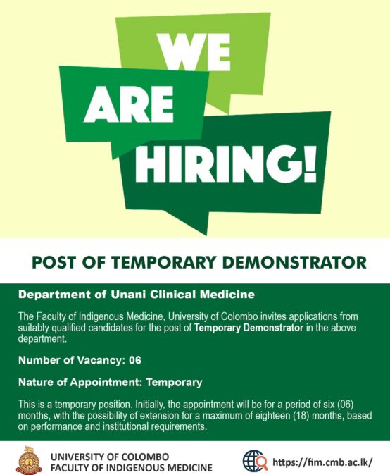 VACANCY POST OF TEMPORARY DEMONSTRATOR Department of Unani Clinical Medicine