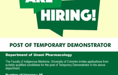 VACANCY POST OF TEMPORARY DEMONSTRATOR Department of Unani Pharmacology