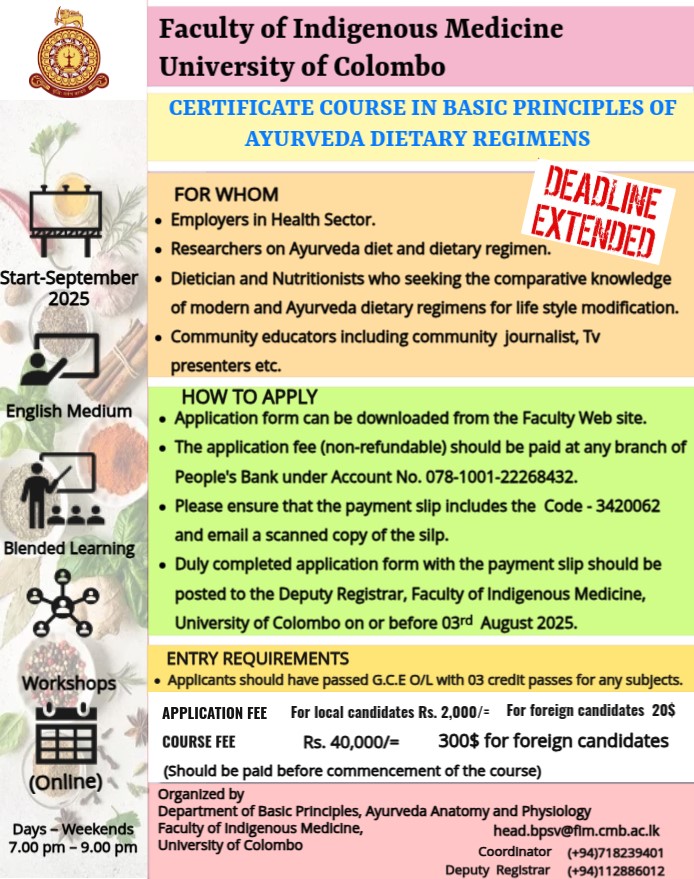 Certificate Course in Basic Principles of Ayurveda Dietary Regimens