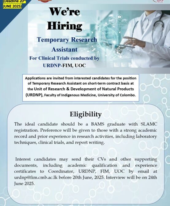 We’re Hiring: Temporary Research Assistant For Clinical Trials conducted by URDNP-FIM, UOC