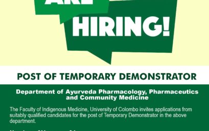 VACANCY: POST OF TEMPORARY DEMONSTRATOR Department of Ayurveda Pharmacology, Pharmaceutics and Community Medicine