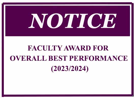 FACULTY AWARD FOR ” OVERALL BEST PERFORMANCE” (2023/2024)