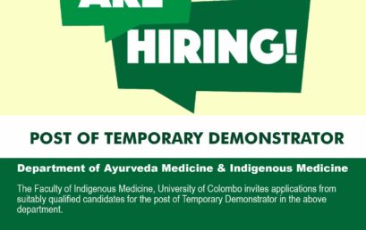 VACANCY: POST OF TEMPORARY DEMONSTRATOR Department of Ayurveda Medicine & Indigenous Medicine