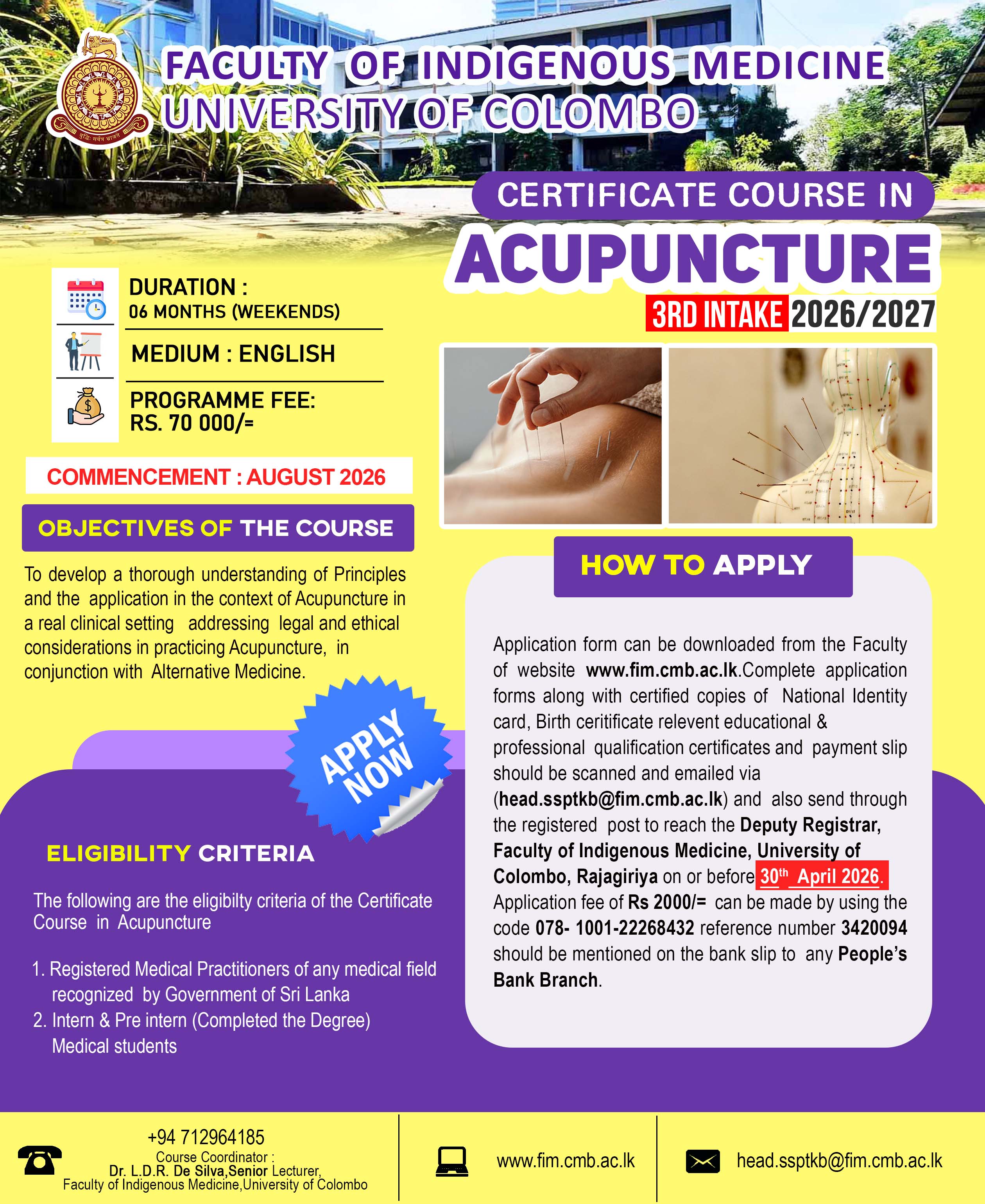 Certificate course in Acupuncture