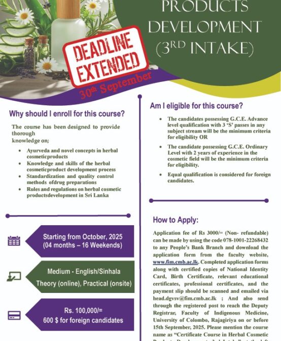 Certificate in Herbal Cosmetic Products Development (Cert HCPD)