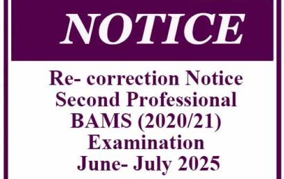 Re- correction Notice – Second Professional BAMS (2020/21) Examination June- July 2025