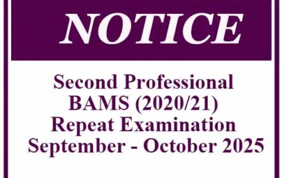 Second Professional BAMS (2020/21) Repeat Examination September – October 2025