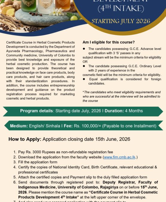 Certificate in Herbal Cosmetic Products Development (Cert HCPD)