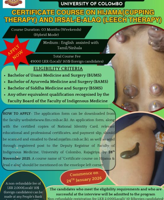Certificate Course on Hijamah (Cupping Therapy) and Irsal-E-Alaq(Leech Therapy)