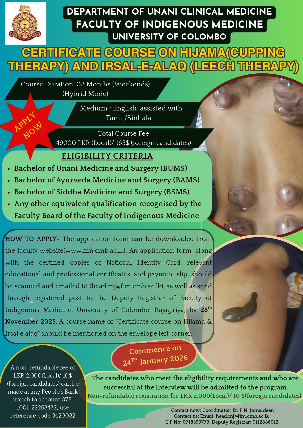 Certificate Course on Hijamah (Cupping Therapy) and Irsal-E-Alaq(Leech Therapy) Certificate Course on Hijamah (Cupping Therapy) and Irsal-E-Alaq(Leech Therapy)