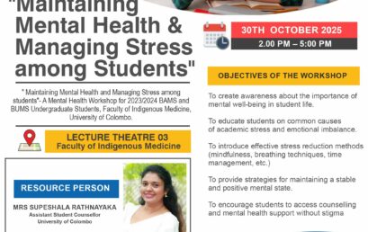workshop on “Maintaining Mental Health and Managing Stress among Students” for the 2023/2024 BAMS and BUMS undergraduate