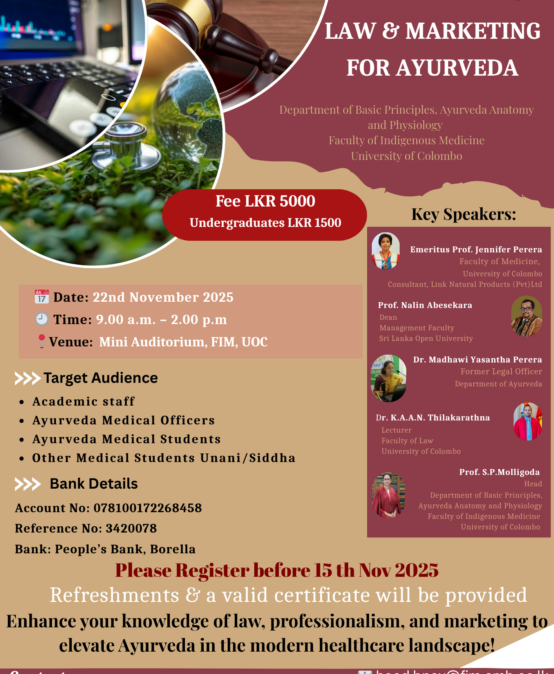 WORKSHOP on “LAW AND MARKETING FOR AYURVEDA”