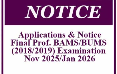 Applications & Notice – Final Professional BAMS/BUMS (2018/2019) Examination Nov 2025/Jan 2026