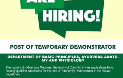 VACANCY: POST OF TEMPORARY DEMONSTRATOR Department of Basic Principles, Ayurveda Anatomy and Physiology