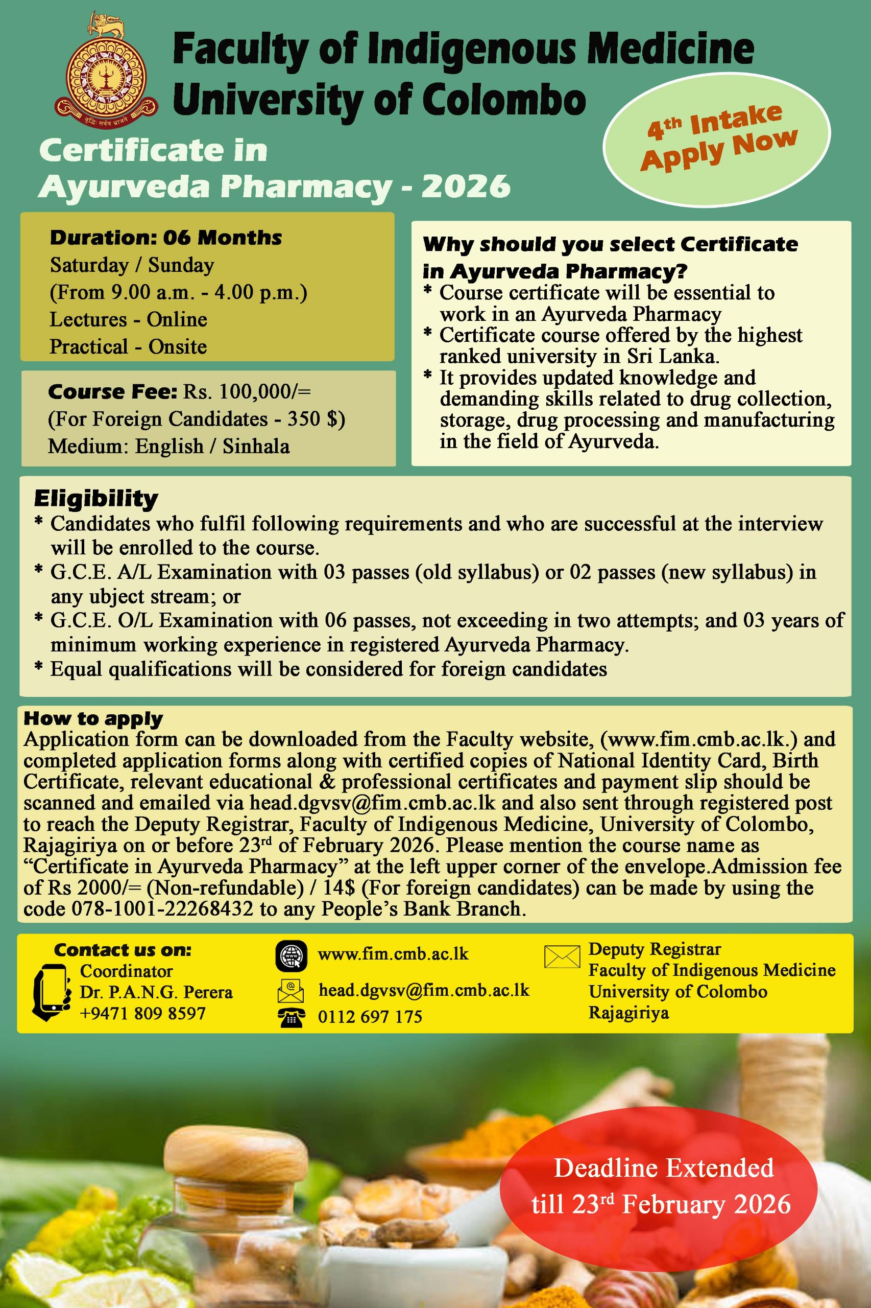 Certificate Course in Ayurveda Pharmacy