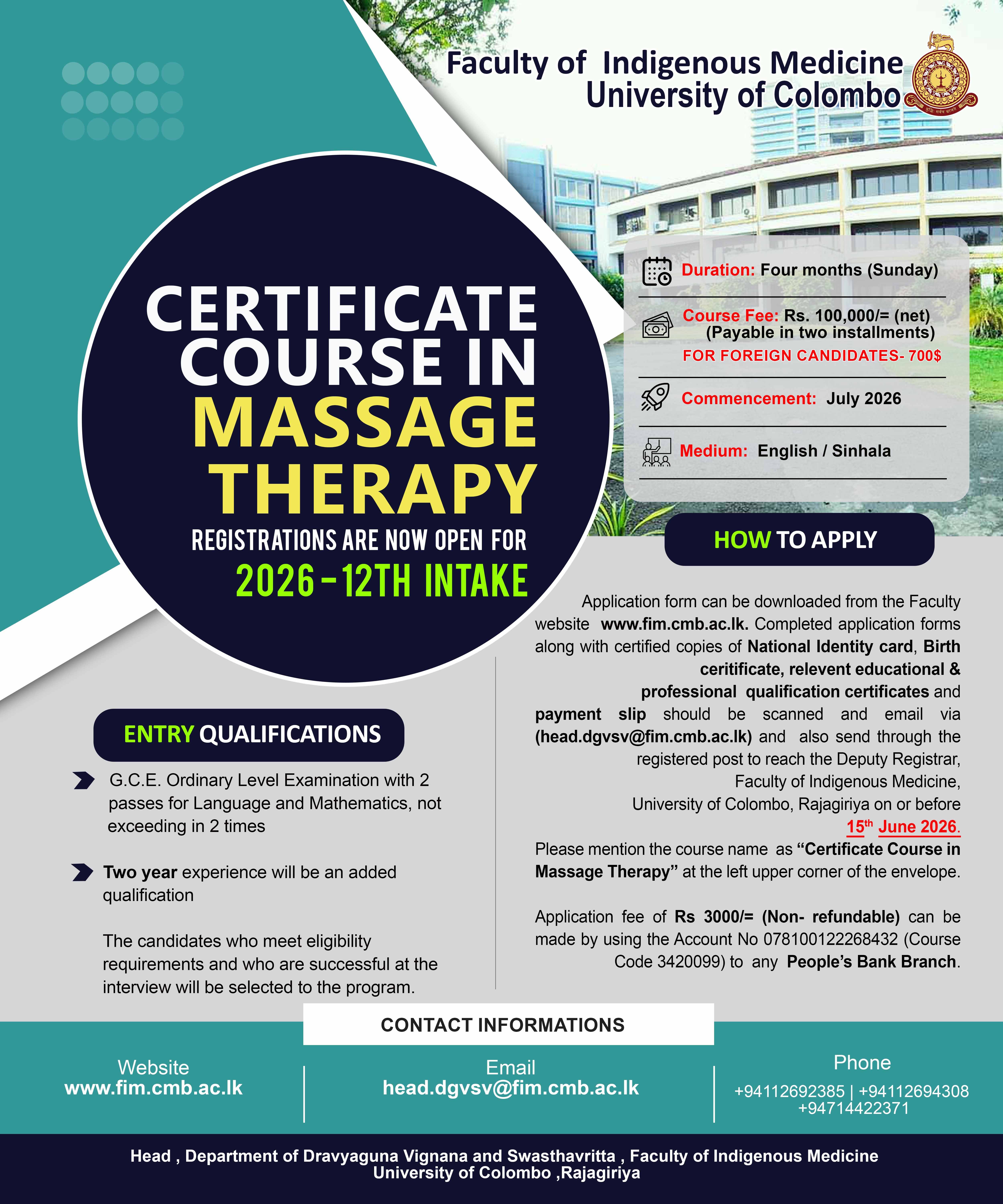 Certificate Course in Massage Therapy – 2026