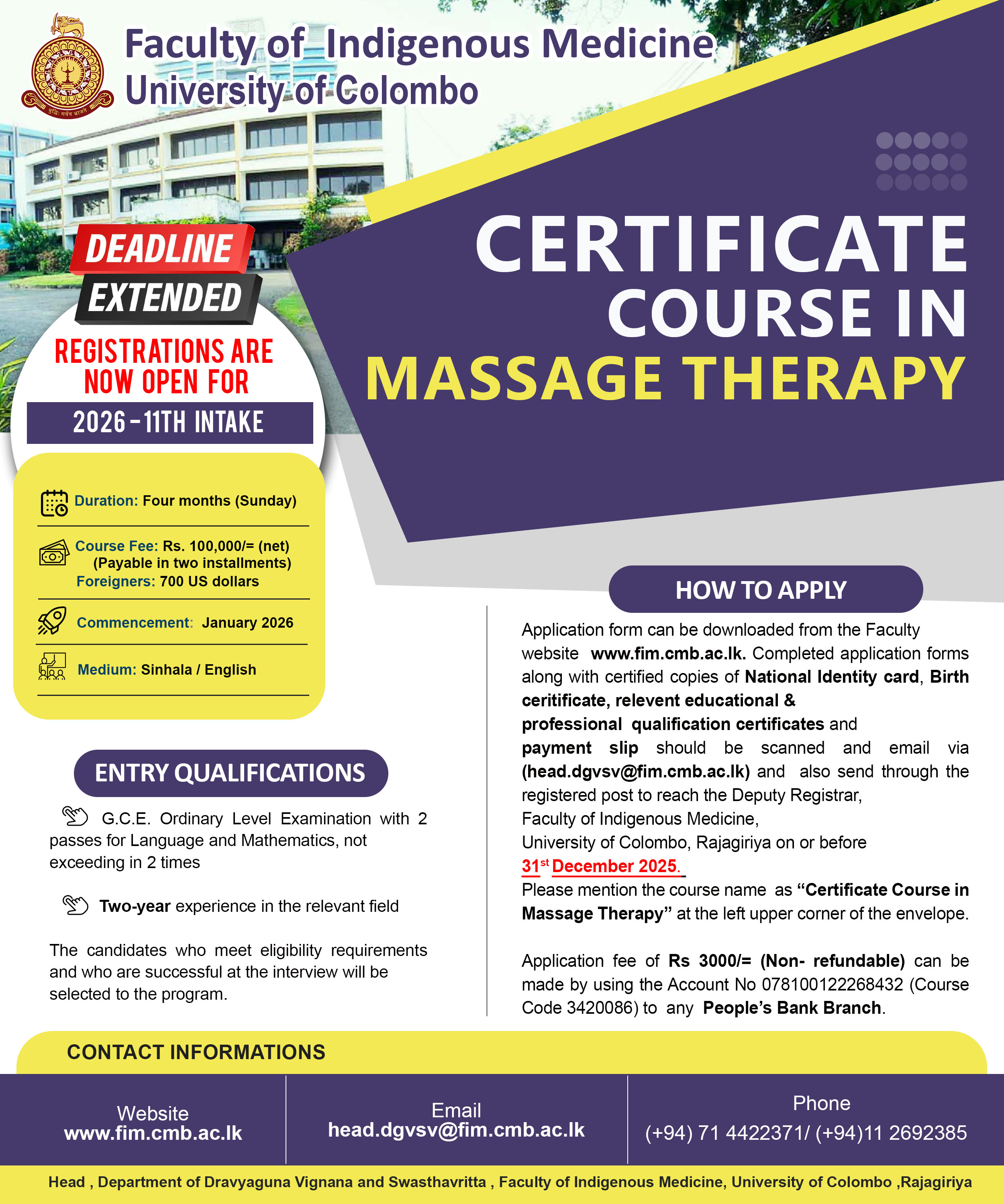 Certificate Course in Massage Therapy – 2026