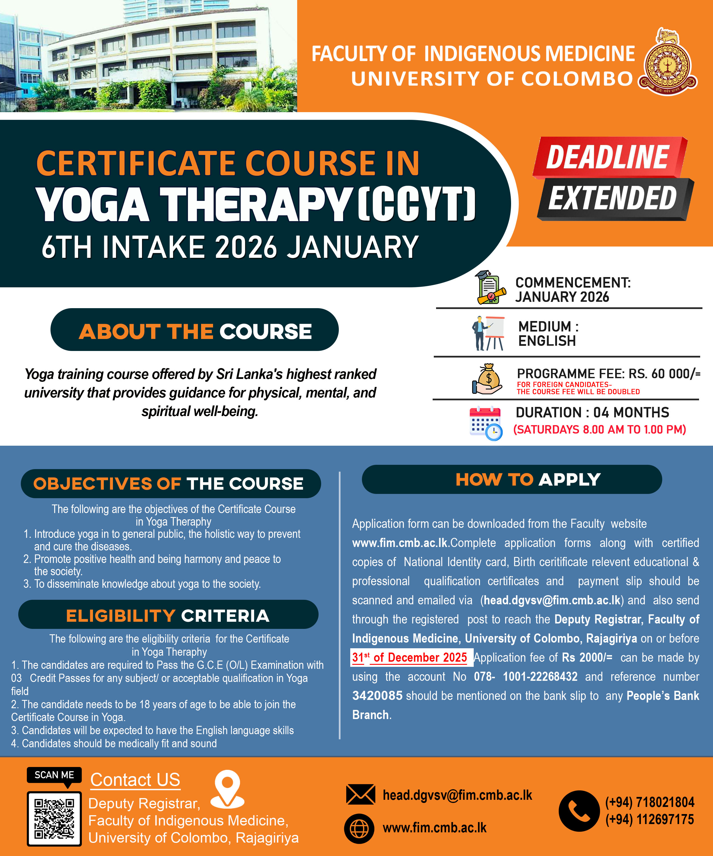 Certificate Course in Yoga Therapy – 2026 – 6th Intake