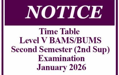 Time Table – Level V BAMS/BUMS Second Semester (2nd Sup) Examination – January 2026