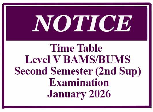 Time Table – Level V BAMS/BUMS Second Semester (2nd Sup) Examination – January 2026