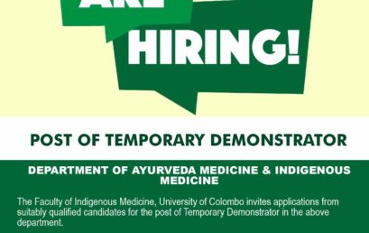 POST OF TEMPORARY DEMONSTRATORS : DEPARTMENT OF AYURVEDA MEDICINE & INDIGENOUS MEDICINE