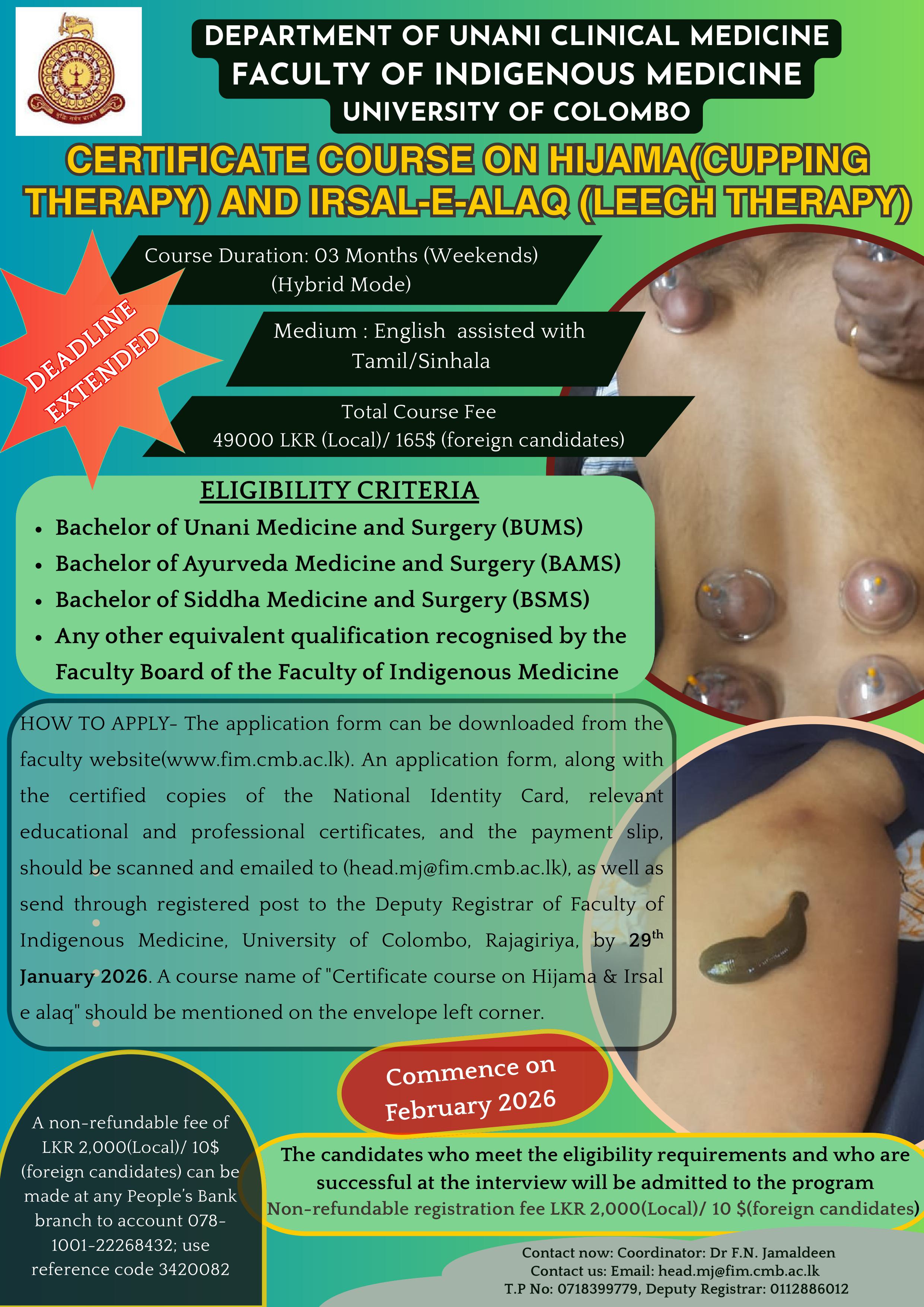Certificate Course on Hijamah (Cupping Therapy) and Irsal-E-Alaq(Leech Therapy)