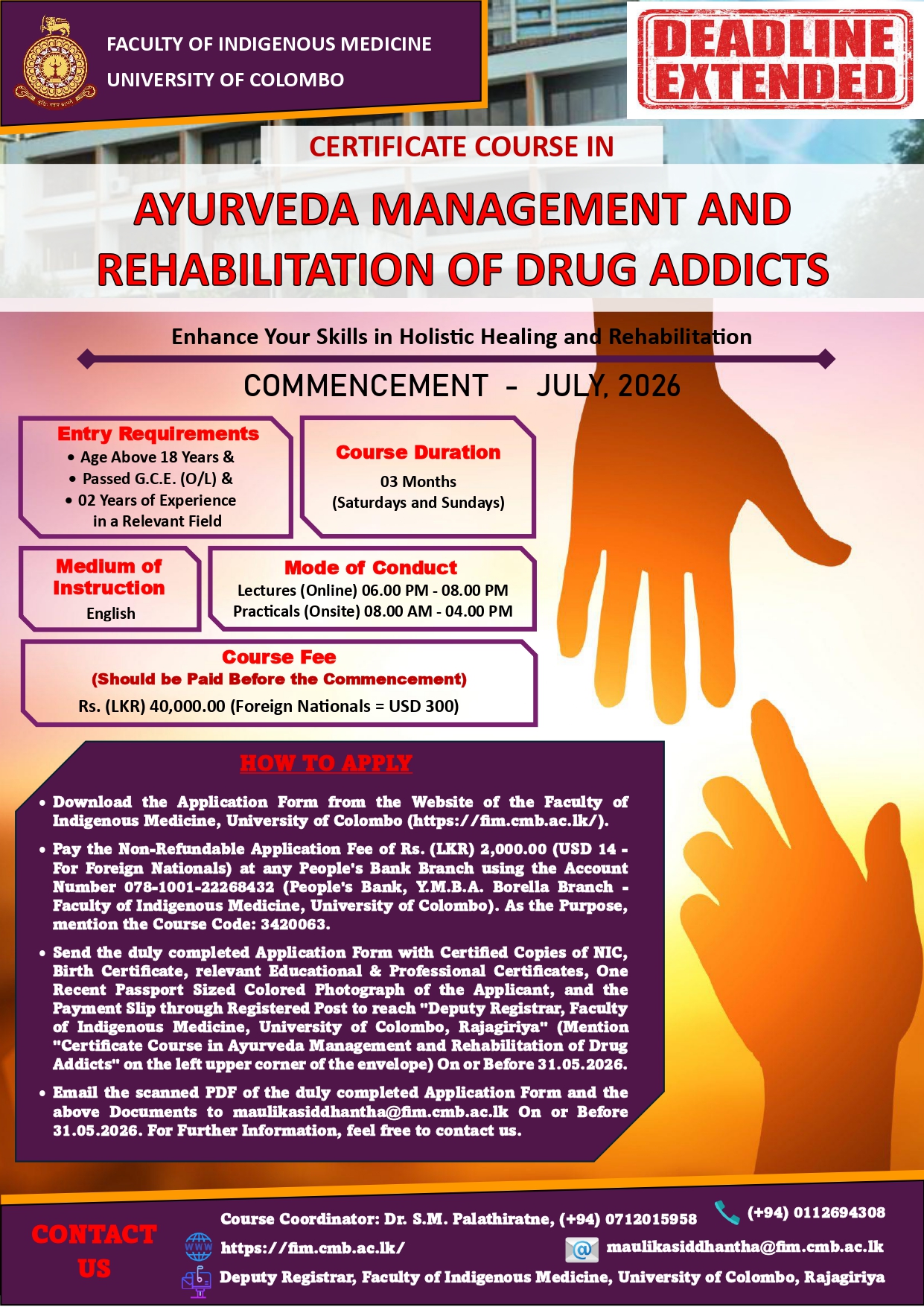 Certificate Course in Ayurveda Management and Rehabilitation of Drug Addicts
