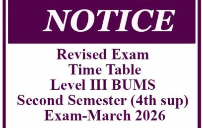 Revised Exam Time Table – Level III BUMS Second Semester (4th sup) Exam-March 2026