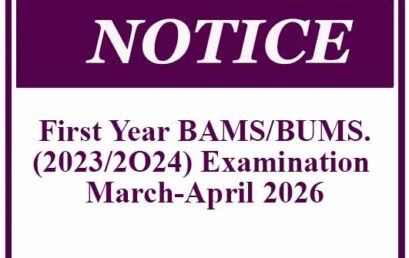 First Year BAMS/BUMS.(2023/2O24) Examination March-April 2026