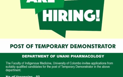 POST OF TEMPORARY DEMONSTRATOR : DEPARTMENT OF UNANI PHARMACOLOGY